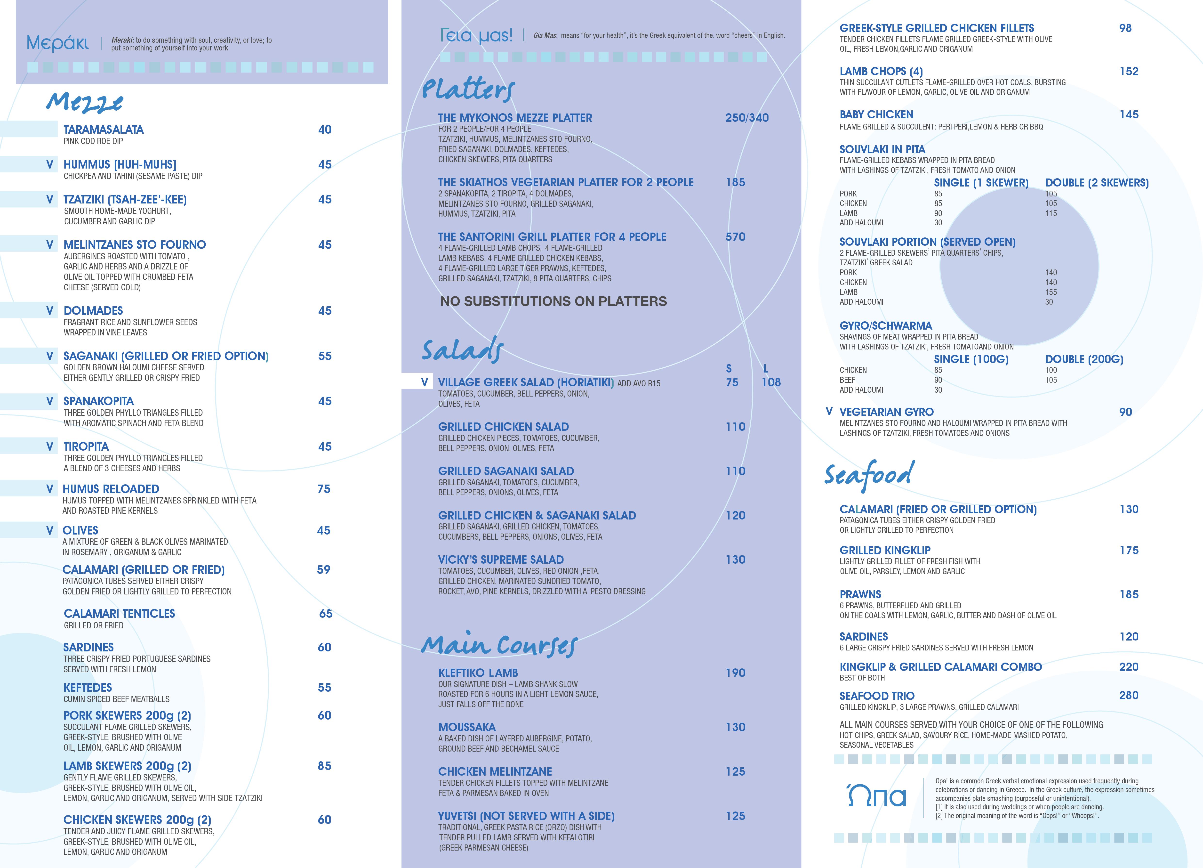 Our Menu Mykonos Taverna Greek Restaurant Sea Point